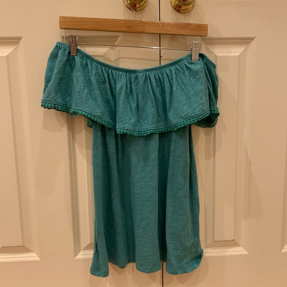 Green off the shoulder ruffle top